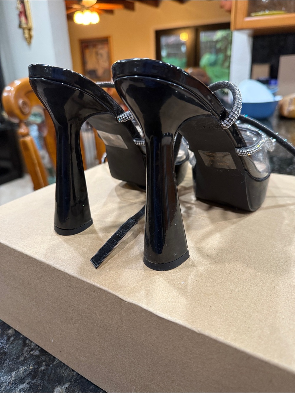Black Rhinestone Lace-Up Platform Heels - Picture 4 of 4